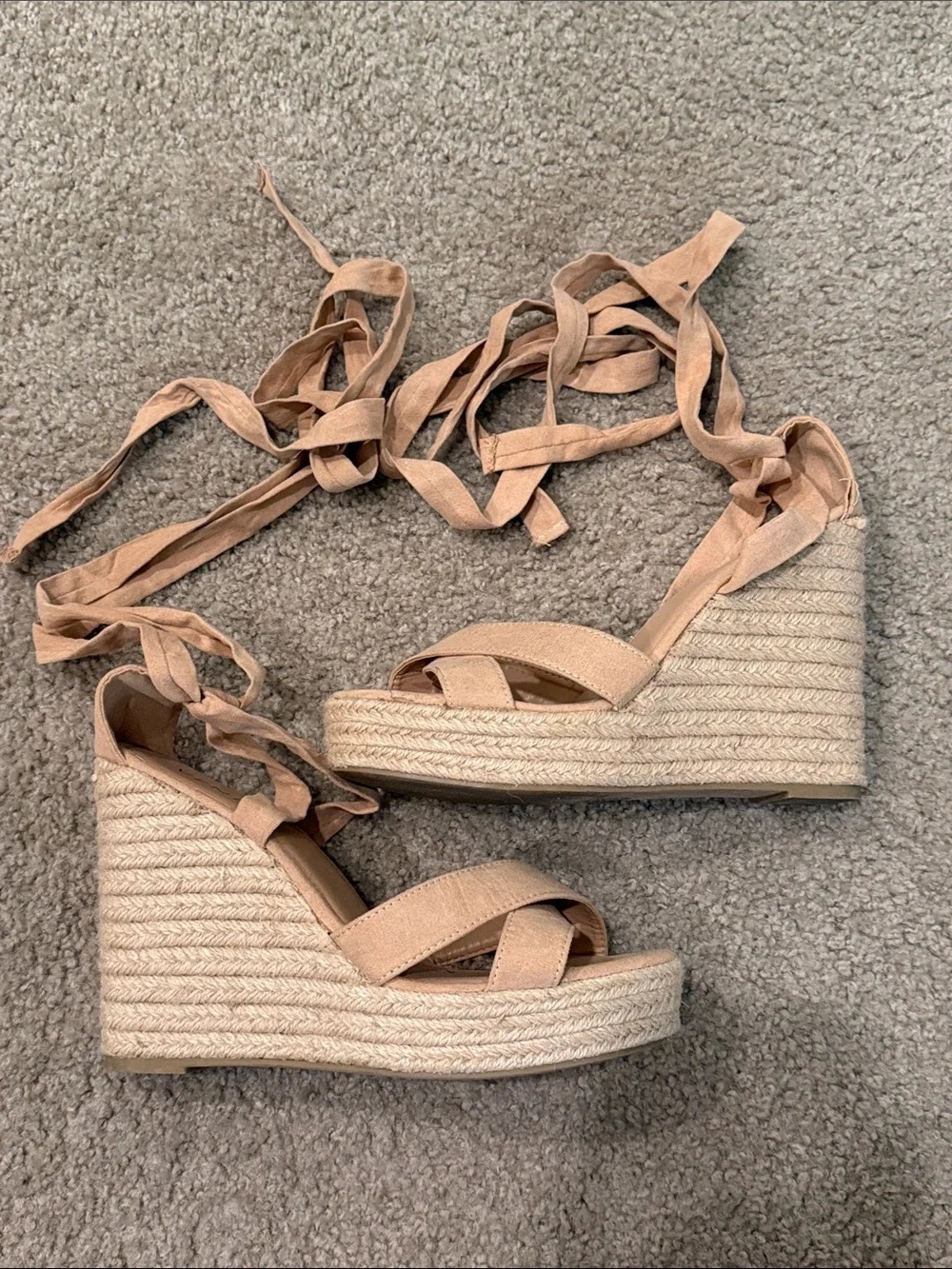 VENUS Nude/Tan Espadrille Lace-Up Wedge Sandals